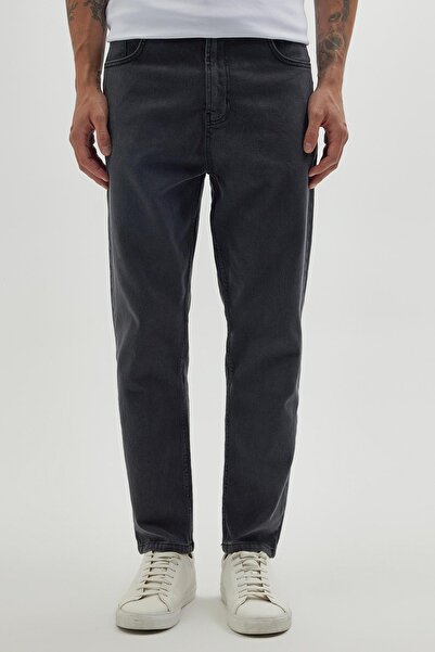 Tudors Erkek Regular Fit Bol Kesim Denim Yıkamalı Efektli Esnek Gri Jean Kot Pantolon