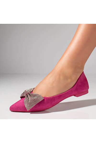 BMoD Balerini de damă din piele întoarsă roz cu fundă MOD11724