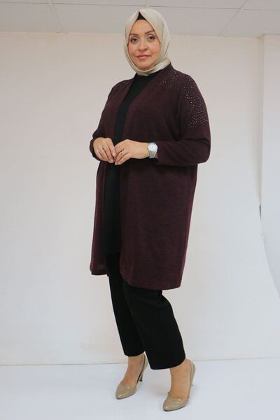 Eslina 53047 Plus Size Mir Jacket with Stone Detail on the Shoulder - Plum