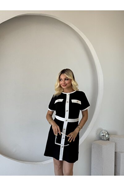 Genel Markalar Kadın Kısa Kollu Bisiklet Yaka önden Düğmeli Modal Elbise