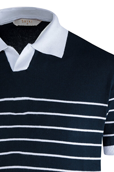 Hatemoğlu Navy Blue Regular Fit Apache Collar Cotton T-Shirt