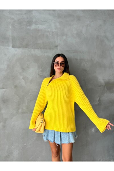 Welike Pulover dama casual SideZip galben