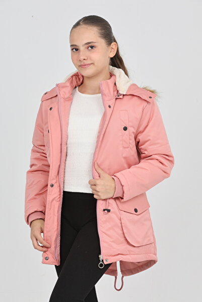 Wild Flower Palton lung de iarnă pentru fete, cu glugă, căptușit cu lână, cald și confortabil, elegant