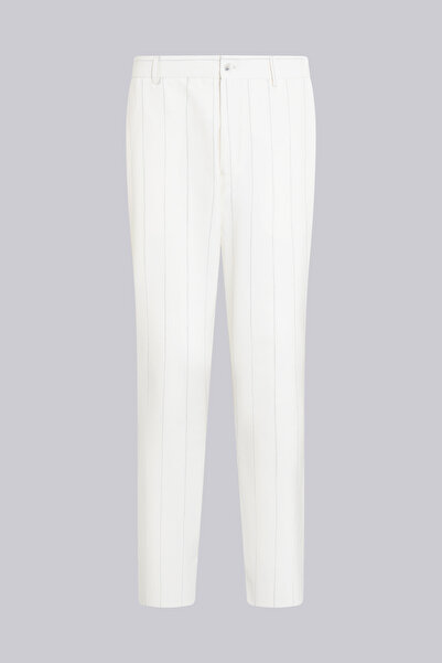 Hatemoğlu White Slim Fit Pointed Collar Striped Linen Casual Suit