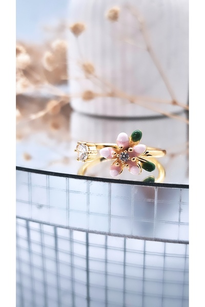 Serenity خاتم مطلي بالفولاذ على شكل زهرة وردية