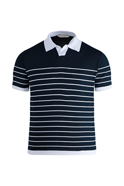 Hatemoğlu Navy Blue Regular Fit Apache Collar Cotton T-Shirt