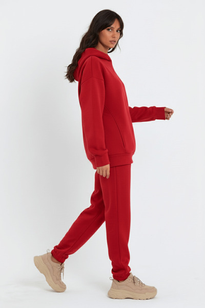 ESPİNA Kadın Beli Ve Paçası Lastikli Üç Iplik Polarlı Oversize Eşofman Takımı - Kırmızı