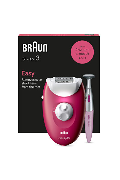 Braun Silk-épil 3 3-202 Epilator, MicroGrip, Smart Light, 20 Tweezers, 2 Speeds, Trimmer, Fuchsia