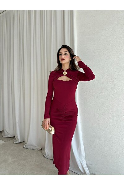 Mooi Butik فستان جايد 8591 - أحمر كلاريت