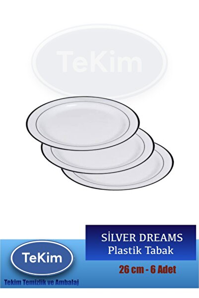 tekim temizlik ve ambalaj Mika Tabak Sert Plastik Silver Yaldızlı 6 Adet 26 cm