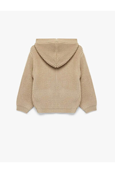 Koton Long Sleeve Buttoned Pocket Detailed Hooded Knitwear Cardigan