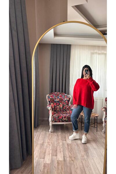 fatma keskin linna butik Red Soft Textured Crew Neck Basic Knitwear