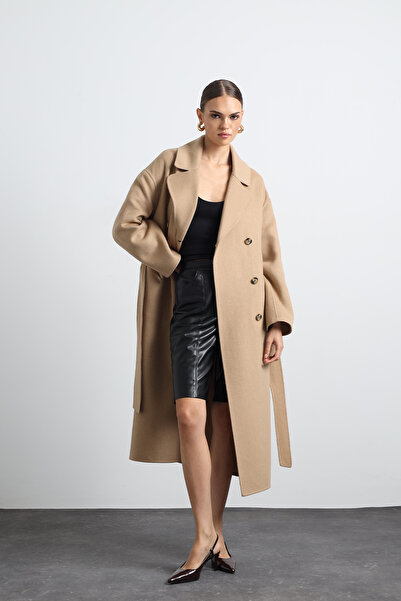 Mozto Maxin 100% Pure Wool Camel Maxi Coat - Overcoat
