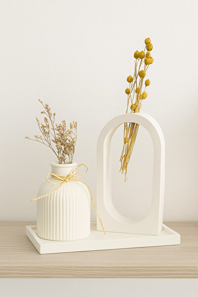 Olse İskandinav Rain Kare Tabaklı Vazo Seti