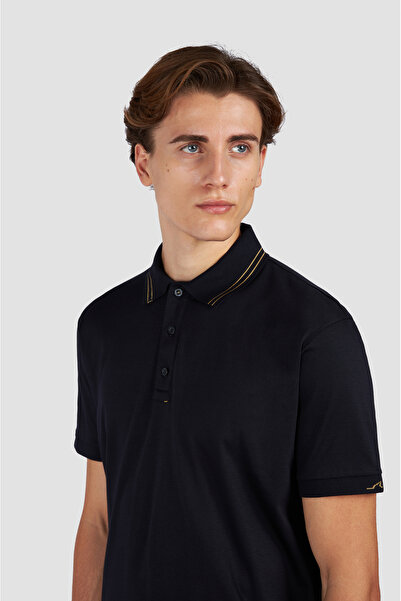 PAUL&SHARK Men's Regular Fit Cotton Short Sleeve Blue-Gold Polo Neck T-Shirt 15311724A-50E