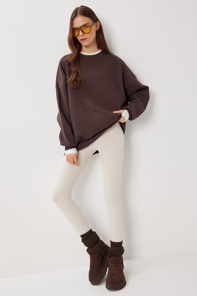 Lovelyİstanbul Πλεκτό φούτερ Oversize Basic LUB0270 ΚΑΦΕ