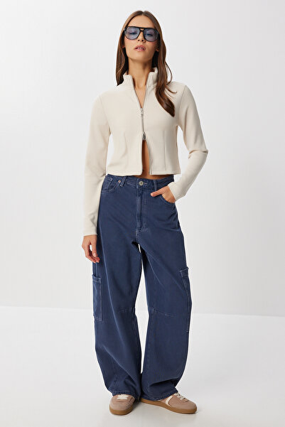 Lovelyİstanbul Fermuarlı Yumuşak Modal Sweatshirt LUB0262 TAŞ