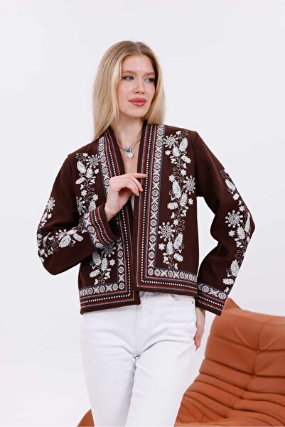 Pulli Collection Etnik Nakış Detaylı Koton Ceket