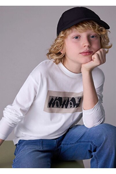 MAYORAL Tricou cu mânecă lungă cu imprimeu pentru băieți, alb 7013