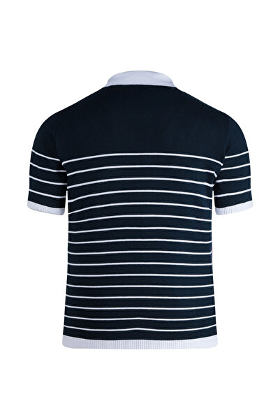 Hatemoğlu Navy Blue Regular Fit Apache Collar Cotton T-Shirt