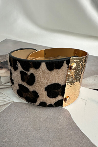 Modex Gold Color Metal Detail Leopard Pattern Bracelet (22cm)