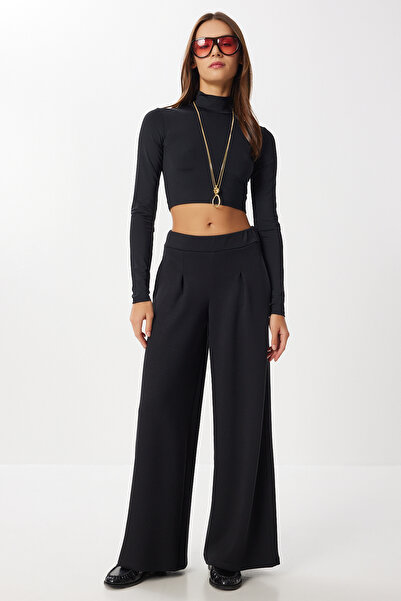 Lovelyİstanbul Μαλακό πλισέ παντελόνι φούτερ LUB0275 ΜΑΥΡΟ