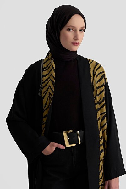 Armine TREND Zebra Patterned Relaxed Fit Pocket Cardigan Oil Green 25Kt522