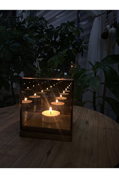 Glowdesigning Ahşap tabanlı mumluk sonsuzluk aynalı mum - Mum Yuvasız