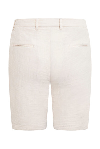 Hatemoğlu Ecru Relaxed Fit 100% Cotton Shorts with Side Pockets