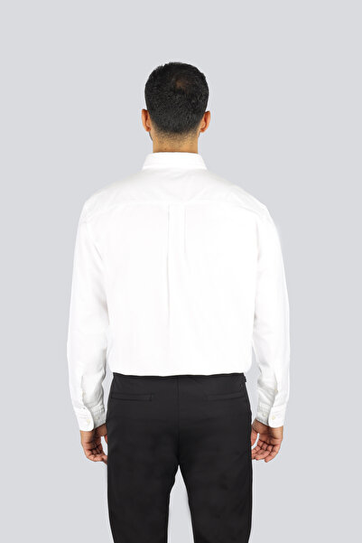 BOSS Erkek %100 Pamuklu Logo Desenli Uzun Kollu Beyaz Gömlek 50545572-100