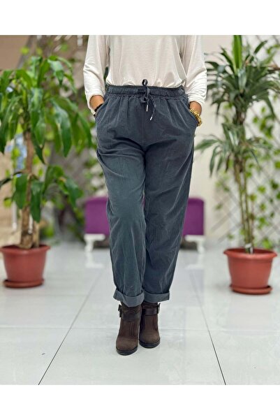 Punta Otantik Yg3005 Waist-Tied Italian Velvet Pants Smoked