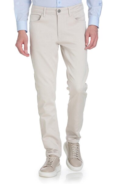 Hatemoğlu Ecru Slim Fit 5 Pocket Cotton Canvas Trousers