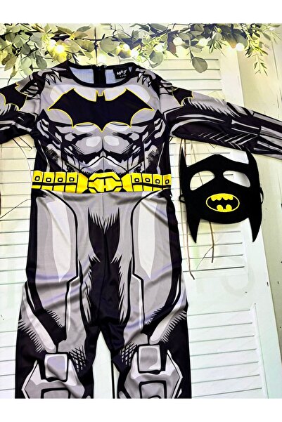 Luvty Çocuk BATMAN Kostümü Maskeli Kaslı Parti Özel Gün Kıyafeti