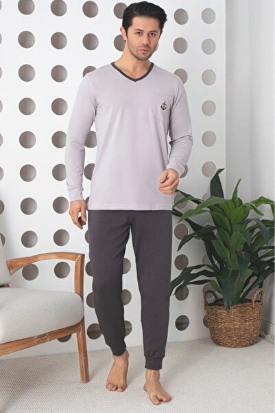 embody Pijama lungă din bumbac lycra pentru bărbați, gri 900