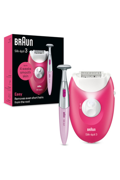 Braun Silk-épil 3 3-202 Epilator, MicroGrip, Smart Light, 20 Tweezers, 2 Speeds, Trimmer, Fuchsia