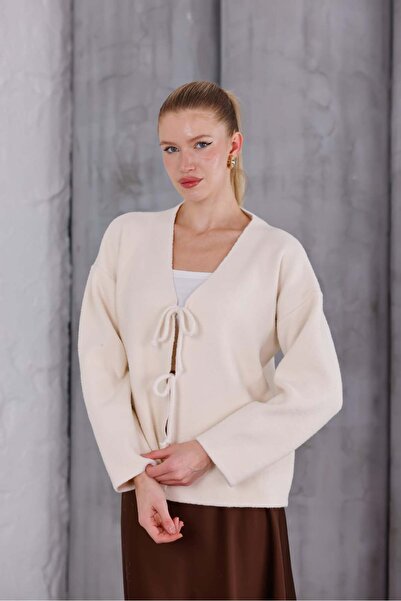 Pulli Collection Bağlama Detaylı Dokulu Triko Hırka