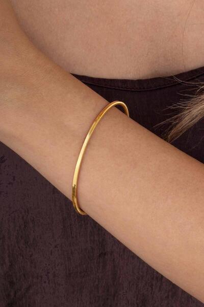 Gümüş Pazarım Altın Kaplama Çizgili 925 Ayar Gümüş Kadın Ajda Bilezik