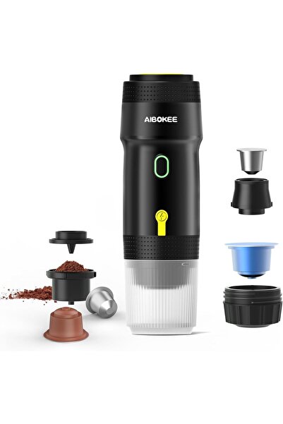 AİBOKEE ماكينة صنع قهوة الإسبريسو الكهربائية المحمولة، ماكينة صنع قهوة للسفر والتخييم، ماكينة صنع قهوة ذاتية التشغيل للسيارة
