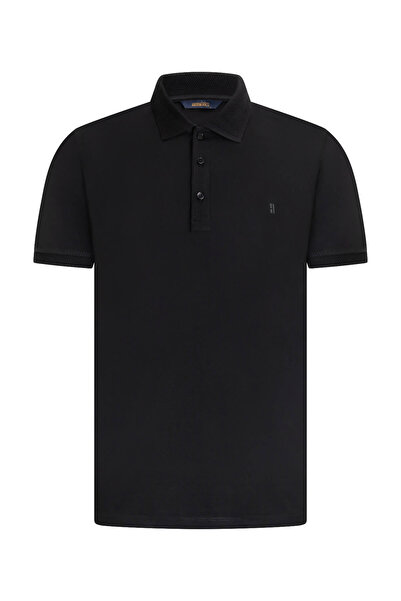 Hatemoğlu Black Regular Fit Polo Neck Cotton T-Shirt