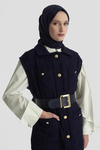 Armine TREND Gold Buttoned Pocket Shirt Collar Vest Navy Blue 25Kt516