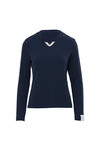 GIZIA SPORT Kol Ucu Etiket Detaylı Yakası Taşlı Bluz