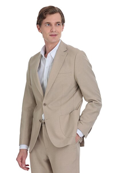 Hatemoğlu Mink Slim Fit Mono Collar Linen Suit