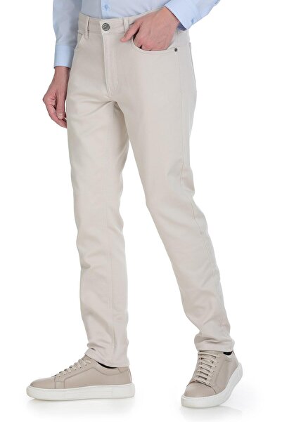 Hatemoğlu Ecru Slim Fit 5 Pocket Cotton Canvas Trousers