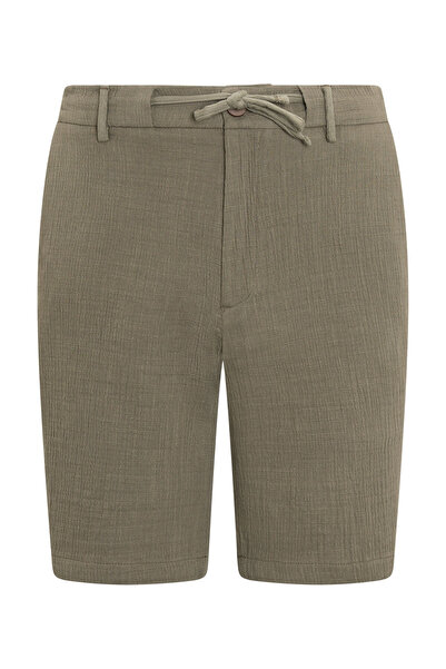 Hatemoğlu Khaki Relaxed Fit 100% Cotton Shorts with Side Pockets