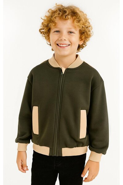 Overdo Boy's 3-Thread Ribbed Winter Long Sleeve Zippered Cardigan