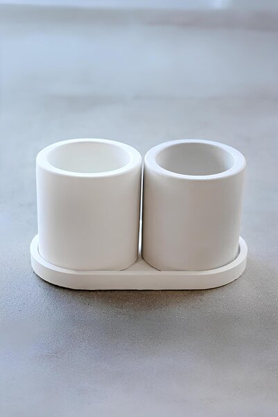 betonmall Handmade Concrete Pen Holder Set | Modern and Stylish Desktop Organizer | Office & Makeup Organizer