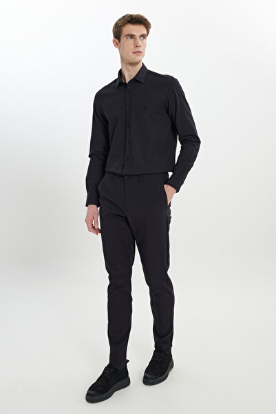 ALTINYILDIZ CLASSICS Men's Black Slim Fit Slim Fit Waist Tie Side Pocket Stretchy Casual Pants