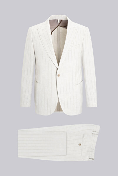 Hatemoğlu Linen Slim Fit Pointed Collar Striped Linen Casual Suit