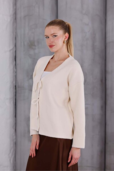 Pulli Collection Bağlama Detaylı Dokulu Triko Hırka