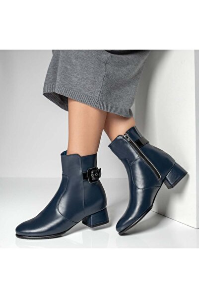 Modlet.ro Women's blue leather low-heeled boots MOD10784